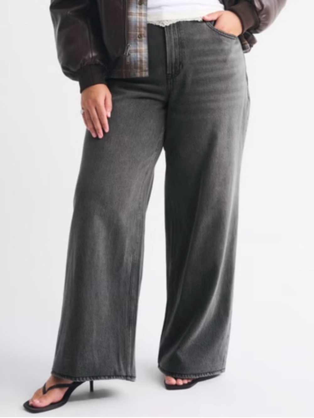 Abercrombie & Fitch Washed Black Curve Love Wide-Leg High-Rise Jeans